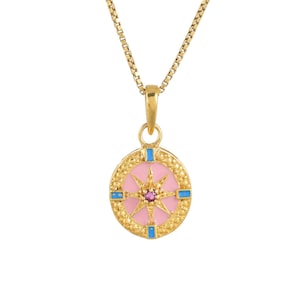 Ruby 14K Gold Vermeil Over Sterling Silver Art Deco Enameled Pendant