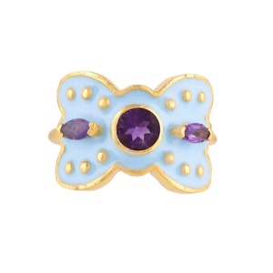 Amethyst 14K Gold Vermeil Over Sterling Silver Art Deco Enameled Ring