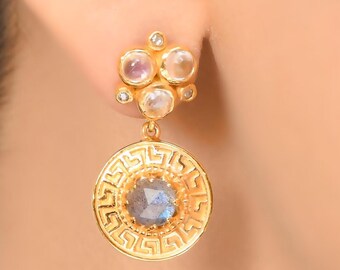 Diamond, Moonstone & Labradorite Vermeil 14K Gold Over Sterling Silver Earring