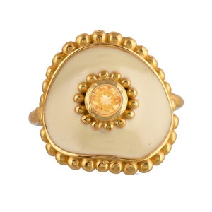Citrine 14K Gold Vermeil Over Sterling Silver Enameled Art Deco Ring