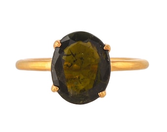 Green Tourmaline 14K Gold Vermeil Over Sterling Silver Ring