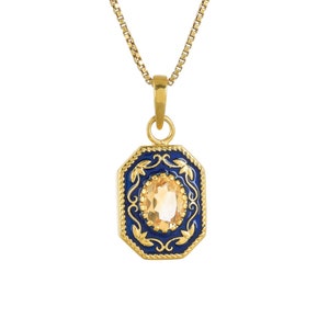 Citrine 14K Gold Vermeil Over Sterling Silver Art Deco Enameled Pendant