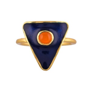 Carnelian 14K Gold Vermeil Over Sterling Silver Art Deco Enameled Ring