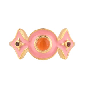 Carnelian & Garnet 14K Gold Vermeil Over Sterling Silver Art Deco Enameled Ring