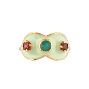 Emerald & Garnet 14K Gold Vermeil Over Sterling Silver Art Deco Enameled Ring