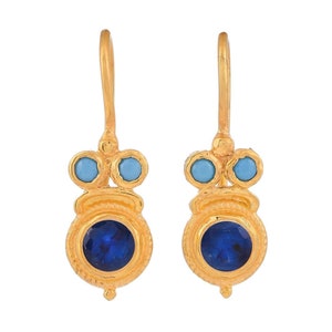 Blau Saphir & Türkis 14K Gold über Sterling Silber Ohrring