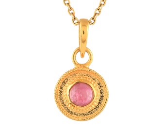 Pink Tourmaline Cabochon 14K Gold Vermeil Over Sterling Silver Pendant