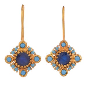 Blue Sapphire & Turquoise 14K Gold Vermeil Over Sterling Silver Earring