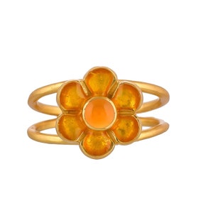 Carnelian 14K  Gold Vermeil Over Sterling Silver Art Deco Enameled Ring