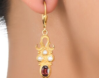 Garnet & Pearl Vermeil 14K Gold Over Sterling Silver Earring
