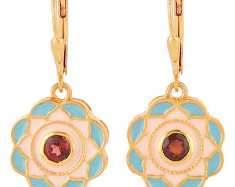Garnet Vermeil 14K Gold Over Sterling Silver Art Deco Enameled Earring