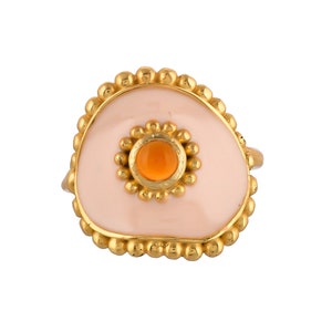 Carnelian 14K  Gold Vermeil Over Sterling Silver Art Deco Enameled Ring