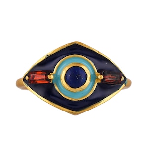 Garnet & Lapis 14K Gold Vermeil Over Sterling Silver Art Deco Enameled Ring