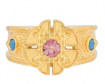 Tourmaline & Turquoise 14K Gold Vermeil Over Sterling Silver Ring