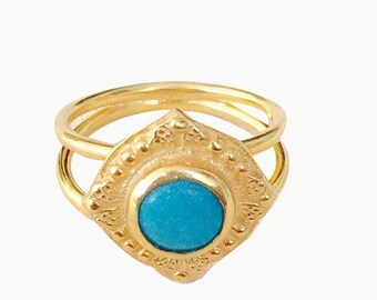Turquoise 14K Gold Vermeil Over Sterling Silver Ring