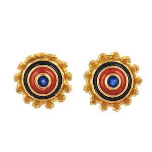 Blue Sapphire 14K Gold Vermeil Over Sterling Silver Enameled Stud Earring