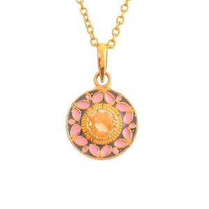 Citrine 14K Gold Vermeil Over Sterling Silver Art Deco Enameled Pendant