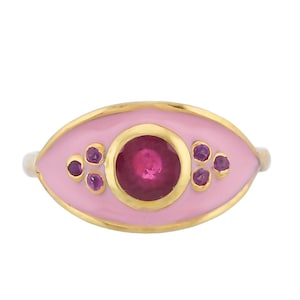 Ruby 14K Gold Vermeil Over Sterling Silver Art Deco Enameled Ring