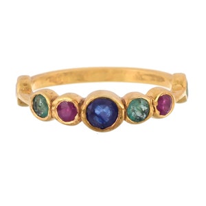 Emerald, Blue Sapphire & Ruby 14K Gold Vermeil Over Sterling Silver Ring