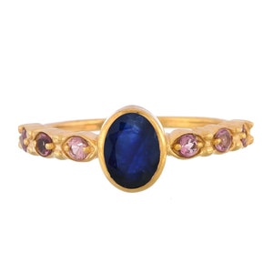 Blue Sapphire & Tourmaline 14K Gold Vermeil Over Sterling Silver Ring