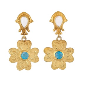 Mondstein & Türkis 14K Gold Vermeil über Sterling Silber Ohrring