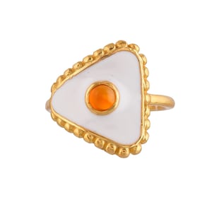 Carnelian 14K  Gold Vermeil Over Sterling Silver Art Deco Enameled Ring
