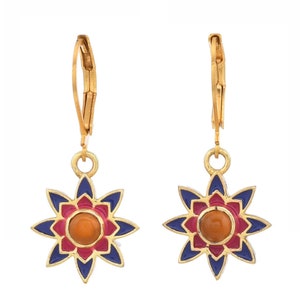 Orecchino Art Déco smaltato in vermeil oro 14K con corniola su argento sterling