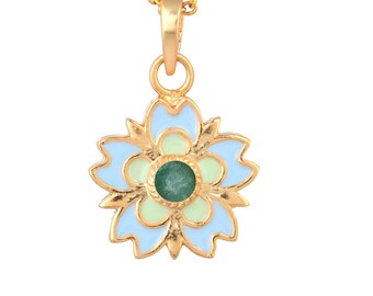 Emerald 14K Gold Vermeil Over Sterling Silver Art Deco Enameled Pendant