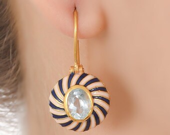 Blue Topaz Vermeil 14K Gold Over Sterling Silver Enamelled Earring