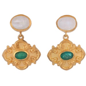 Emerald & Moonstone Vermeil 14K Gold Over Sterling Silver Earring