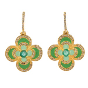 Diamond & Emerald 14K Gold Vermeil Over Sterling Silver Enameled Earring
