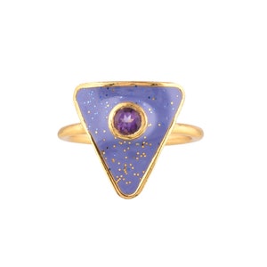 Amethyst 14K Gold Vermeil Over Sterling Silver Art Deco Enameled Ring