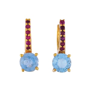 Blue Topaz & Ruby Vermeil 14K Gold Over Sterling Silver Hoop Earring
