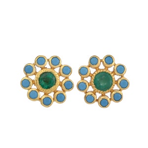 Emerald & Turquoise Vermeil 14K Gold Over Sterling Silver Stud Earring