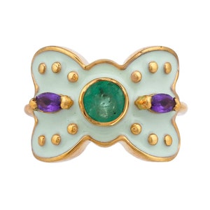 Emerald & Amethyst 14K Gold Vermeil Over Sterling Silver Enameled Ring