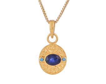 Blue Sapphire & Turquoise 14K Gold Vermeil Over Sterling Silver Pendant