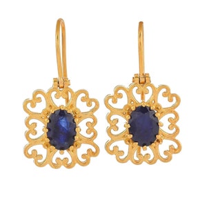 Blue Sapphire Vermeil 14K Gold Over Sterling Silver Earring