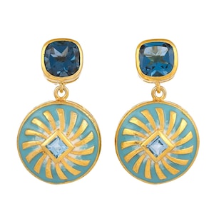 London Topaz 14K Gold Vermeil Over Sterling Silver Enameled Earring