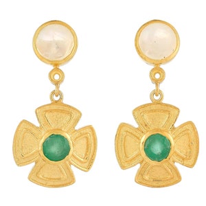 Emerald & Moonstone Vermeil 14K Gold Over Sterling Silver Earring