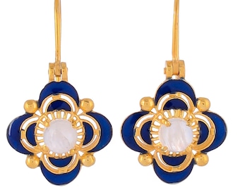 Moonstone Vermeil 14K Gold Over Sterling Silver Enameled Earring