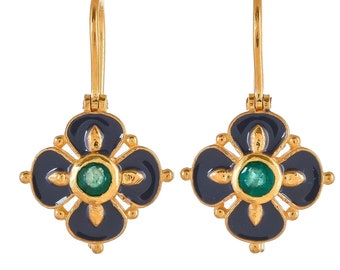 Emerald Vermeil 14K Gold Over Sterling Silver Enamelled Earring