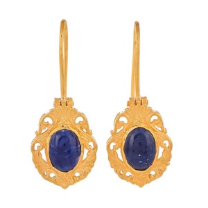 Blauer Saphir Vermeil 14K Gold über Sterling Silber Ohrring
