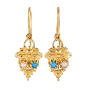 Türkis & Perle Vermeil 14K Gold über Sterling Silber Ohrring
