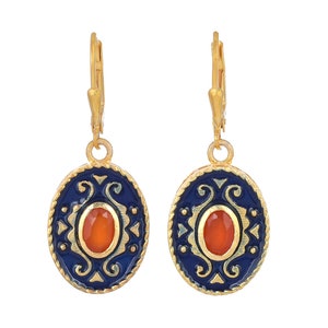 Orecchino Art Déco smaltato in vermeil oro 14K con corniola su argento sterling