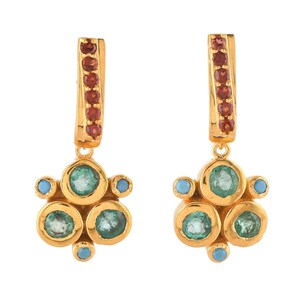 Emerald, Garnet & Turquoise Vermeil 14K Gold Over Sterling Silver Earring