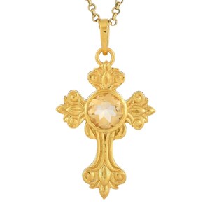 Citrine Vermeil 14K Gold Over Sterling Silver Cross Pendant