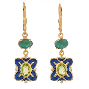 Emerald, Peridot & Pearl Vermeil 14K Gold Over Sterling Silver Enameled Earring