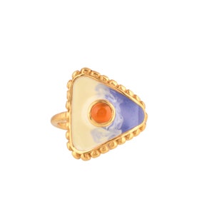Carnelian 14K  Gold Vermeil Over Sterling Silver Art Deco Enameled Ring