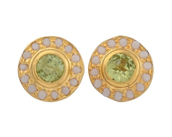 Peridot & Pearl 14K Gold Vermeil Over Sterling Silver Stud Earring