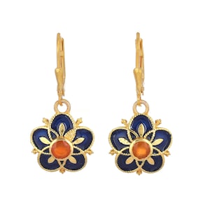 Orecchino smaltato Art Déco in argento sterling con corniola in oro 14 carati vermeil